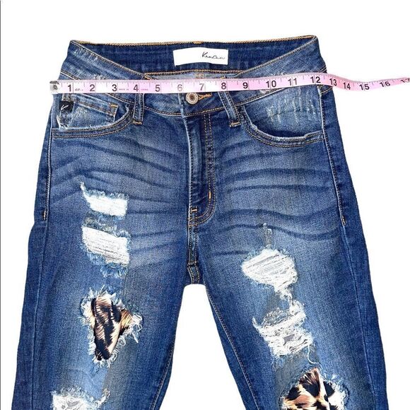 Kancan Womens Vienna Mid Rise Leopard Patch Super Skinny Jeans - Picture 8 of 15